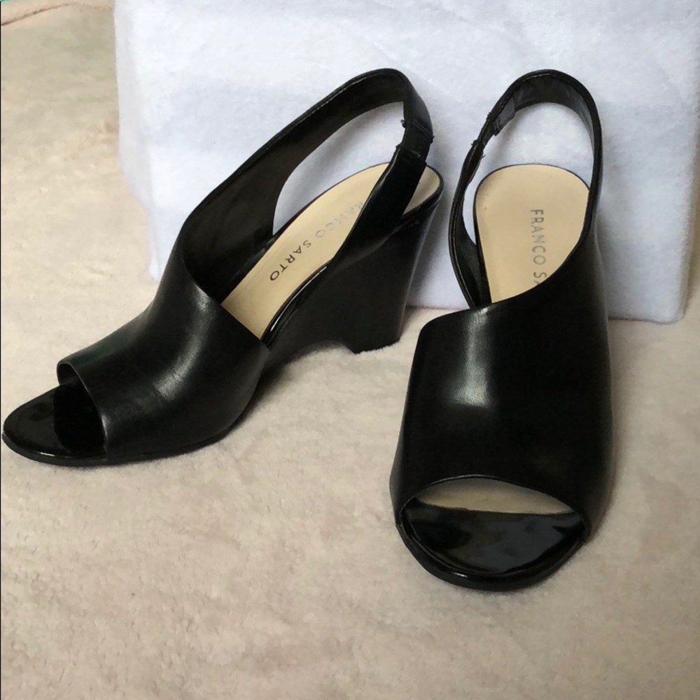 Franco Sarto Sling Black Wedge Heels